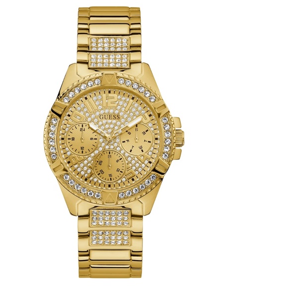 Guess Mens Rhinestone Gold-Tone Multifunction Pave Embellished Watch - Picture 1 of 4